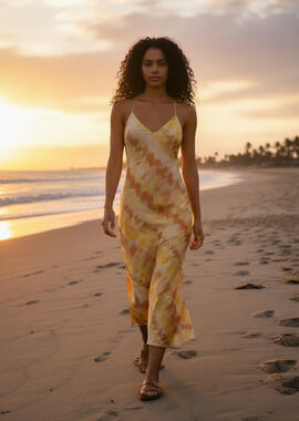 Forever 21 Women’s Yellow/Orange Tie Dye Slip Adjustable  Maxi Dress, Size M
